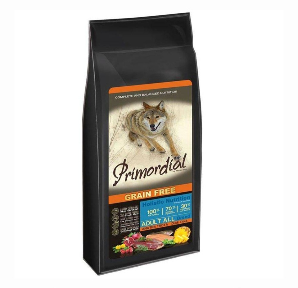 

Корм для взрослых собак Primordial Grain Free утка и форель