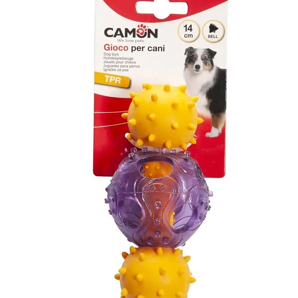 Игрушка для собак Гантель с бубенчиком желтая, 14 см CAMON