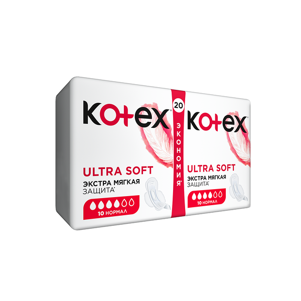 Гигиенические прокладки Kotex Ultra Soft Normal 4 капель 20 шт