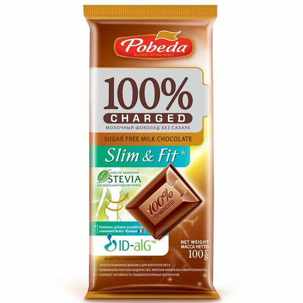 Шоколад молочный Победа Вкуса Чаржед слим энд фит без сахара, 100г