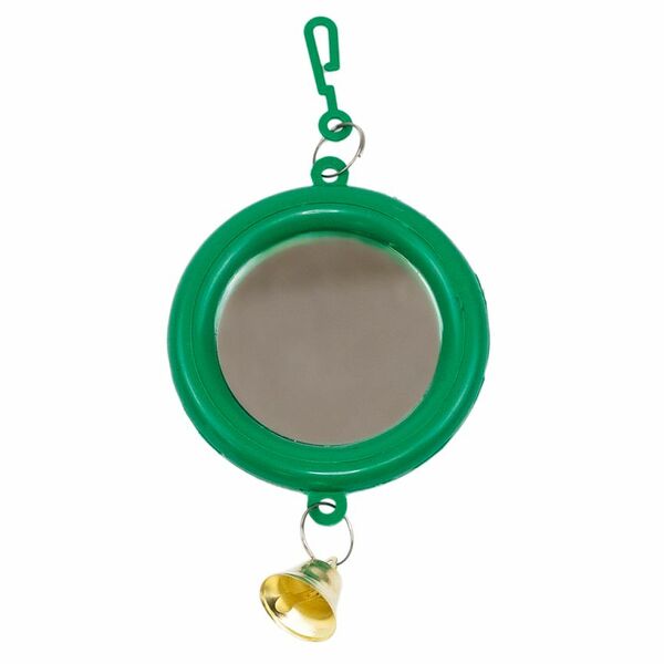HOMEPET Зеркало для птиц с колокольчиком круглое малое изумрудное 7х13см