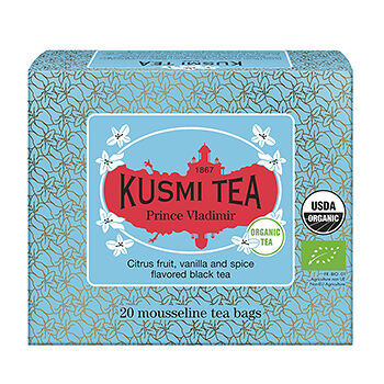 Чай чёрный Prince Vladimir со вкусом цитрусовых, ванили и специй органический пакетированный, Kusmi Tea, 20*2 г, Франция