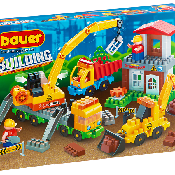 Конструктор Bauer Стройплощадка с автокраном, грузовиком и трактором 3+