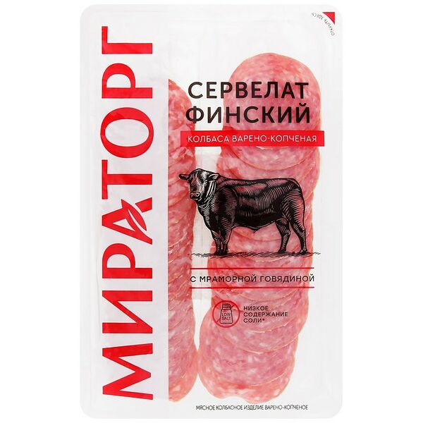 Колбаса варено-копченая Мираторг Сервелат Финский нарезка 100г