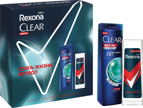 

Набор Clear Rexona Men Футбольная коллекция: шампунь и бальзам-ополаскиватель 200 мл, гель для душа 180 мл