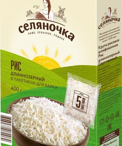 Рис Селяночка длиннозерный первый сорт 5х80г