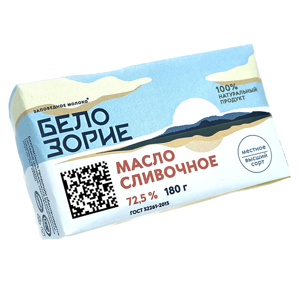Масло сливочное БЕЛОЗОРИЕ Крестьянское 72,5%, без змж, 180г