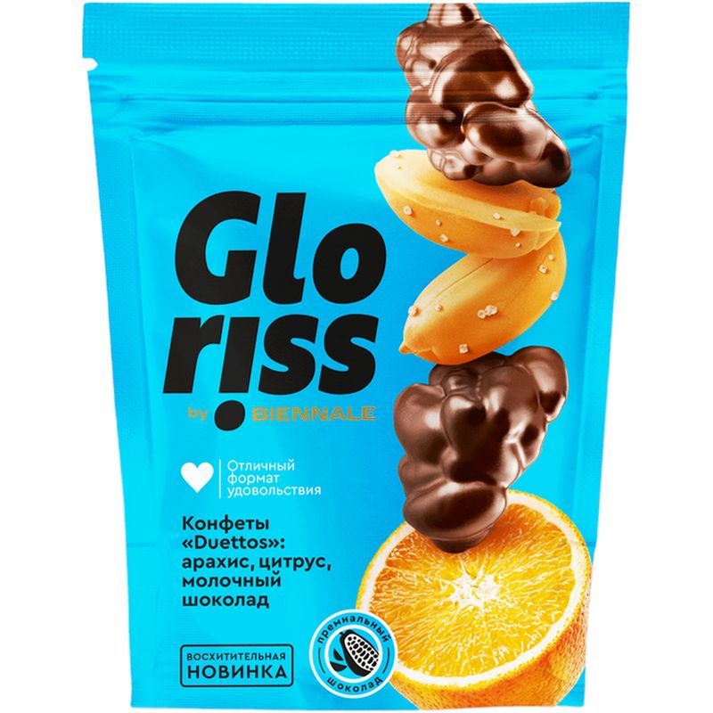 

Конфеты шоколадные Gloriss Duettos арахис, цитрус, молочный шоколад, 180 г