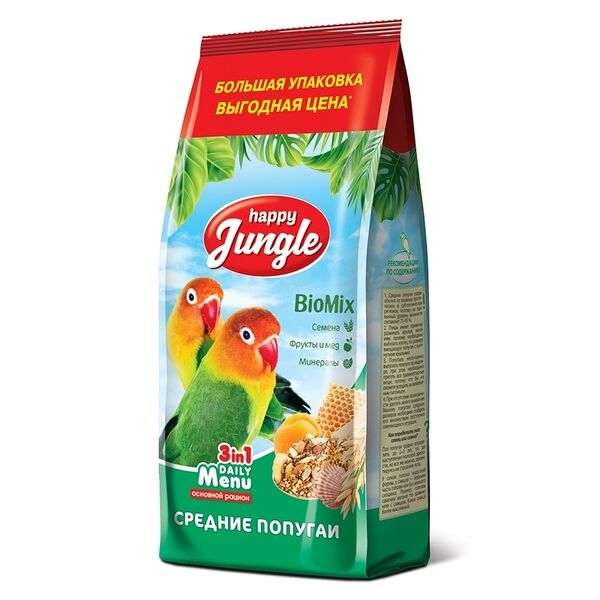 Happy Jungle Корм для средних попугаев Злаковое ассорти