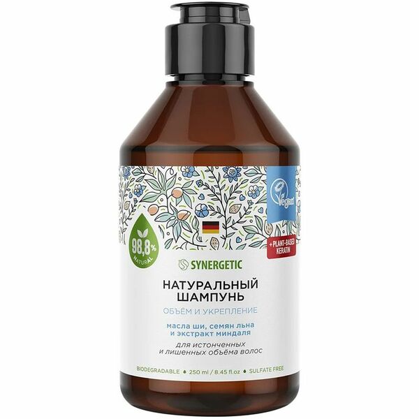 Шампунь Synergetic Объем и Укрепление Волос натуральный бессульфатный, 250мл