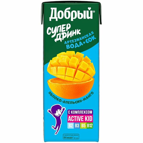 Напиток сокосодержащий Добрый Active kid яблоко-апельсин-манго, 200мл