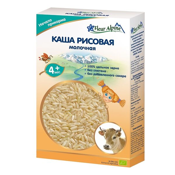 Каша рисовая молочная с 4 месяцев, Fleur Alpine