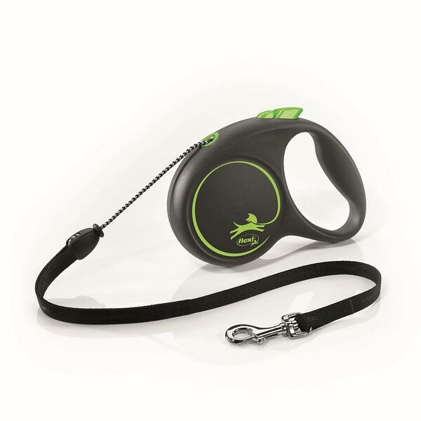 Рулетка Flexi Black Design M для собак до 20 кг, 5м трос, зеленый