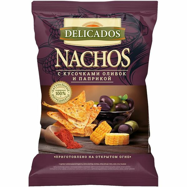 Начос Delicados с кусочками оливок и паприкой, 150г