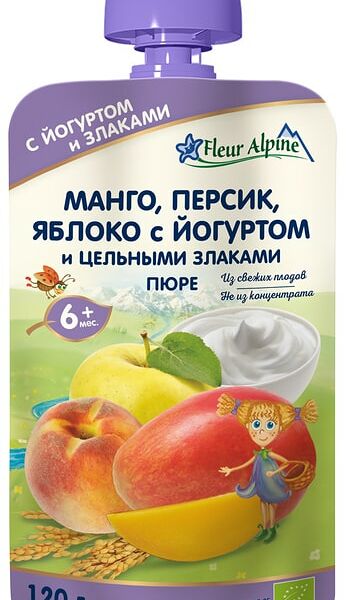 Пюре Fleur Alpine Organic Манго персик яблоко с йогуртом с 6 месяцев 120г