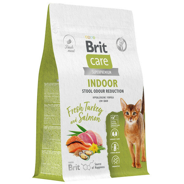Корм сухой для кошек Brit Care Cat Indoor Stool Odour Reduction для взрослых с индейкой и лососем, 400 г