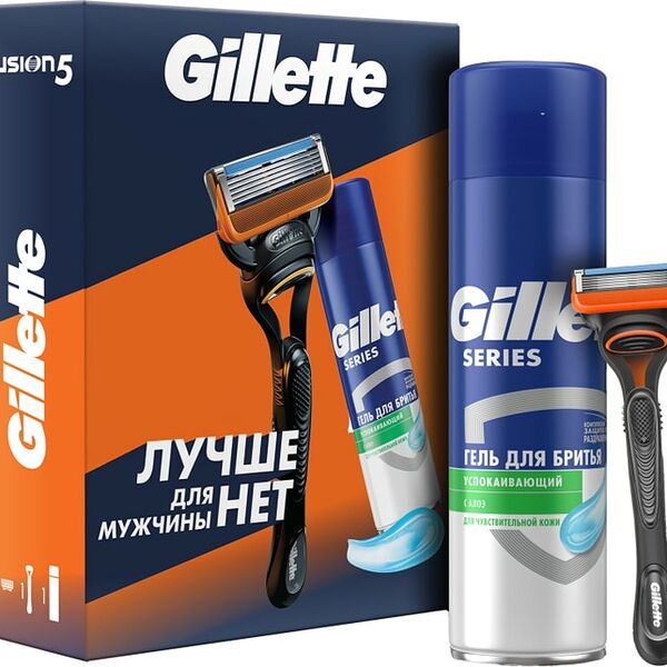 Подарочный набор Gillette Fusion5 Бритва  с 1 кассетой + Гель для бритья Успокаивающий  200мл