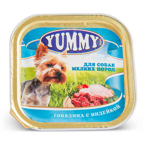 Влажный корм Yummy для собак мелких пород, с говядиной и индейкой, 100 гр.