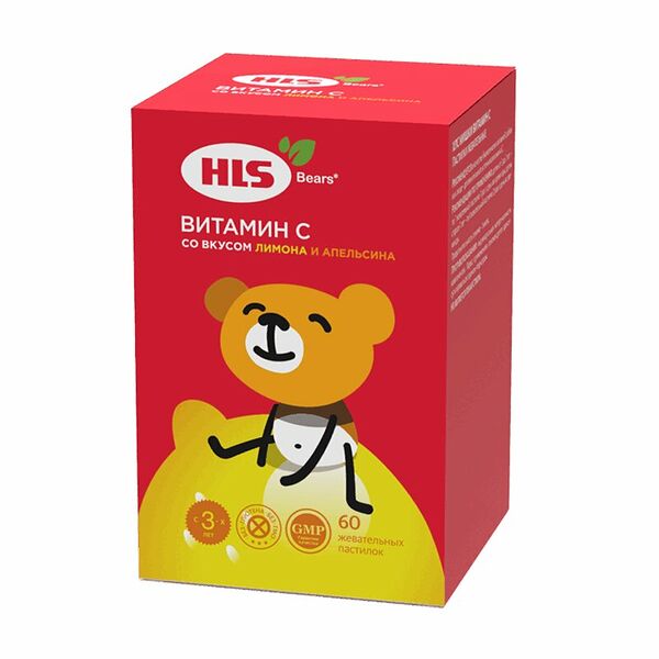 HLS Мишки Витамин С пастилки жевательные лимон и апельсин 60 шт