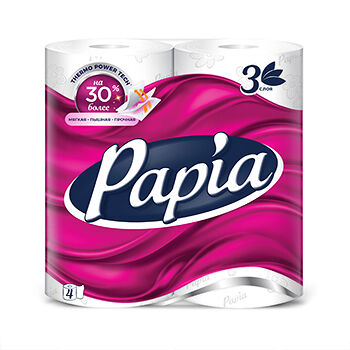 Туалетная бумага Papia 3-х слойная белая HAYAT 4 рулона