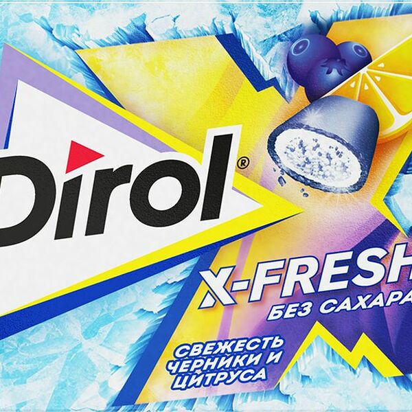 Жевательная резинка Dirol без сахара со вкусом черники и цитрусовых фруктов 16г