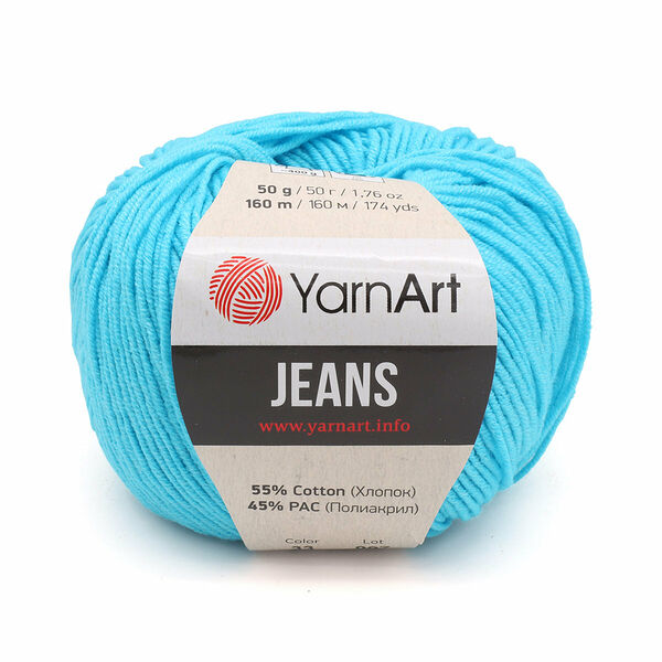 Пряжа YarnArt 'Jeans' 50гр 160м (55% хлопок, 45% полиакрил)(33 бирюза), 1 моток