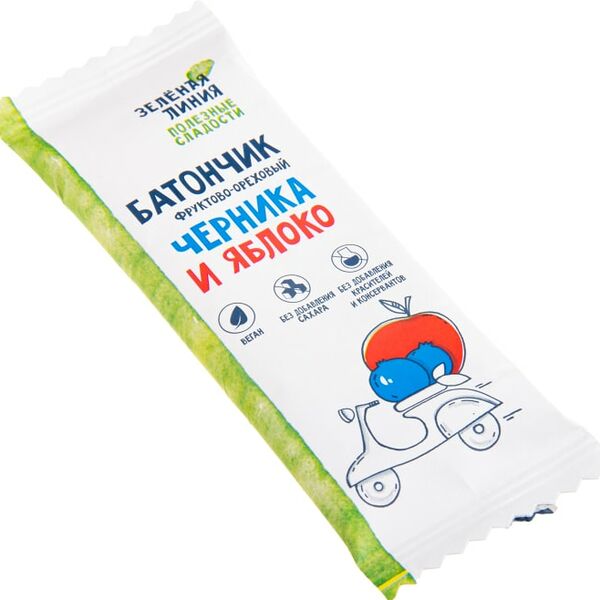 Батончик фруктово-ореховый Зеленая линия Черника и Яблоко 35г