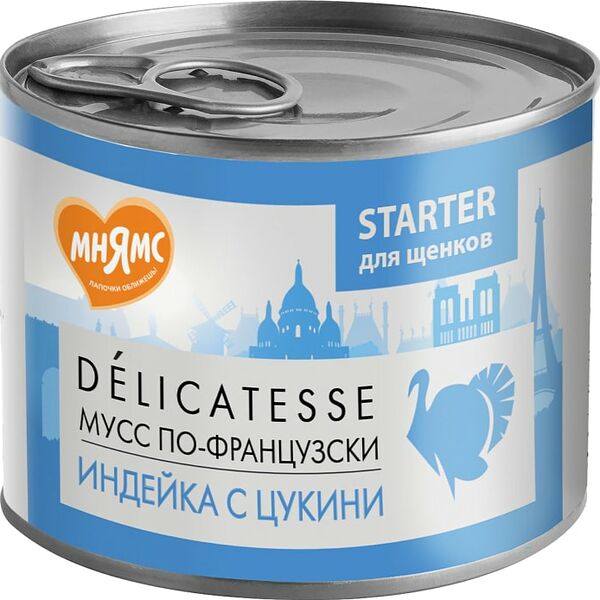Влажный корм для щенков Мнямс Паштет Мусс по-французски индейка с цукини 200г