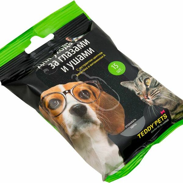 Салфетки влажные Teddy Pets для ухода за глазами и ушами, 15шт