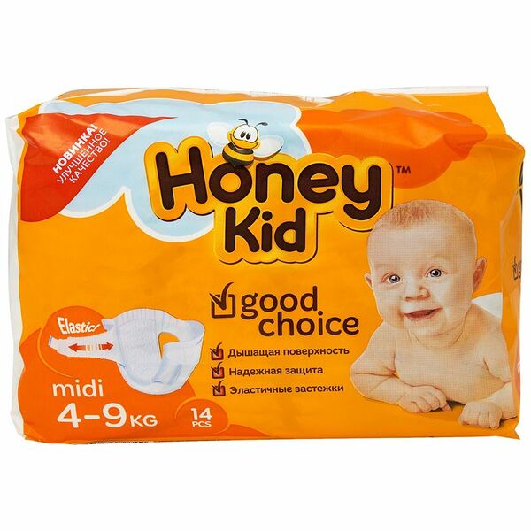 Подгузники Honey Kid Midi размер 3 4-9кг 14шт.