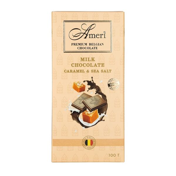 Шоколад молочный Ameri с кусочками карамели и морской солью плитка 100г, Бельгия