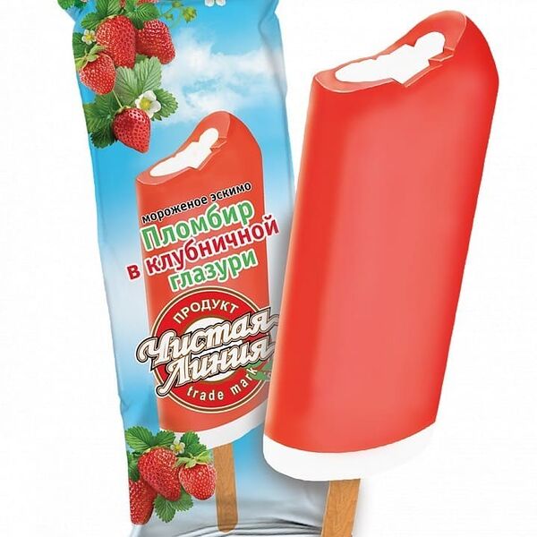Мороженое пломбир ванильный в клубничной глазури эскимо Чистая Линия