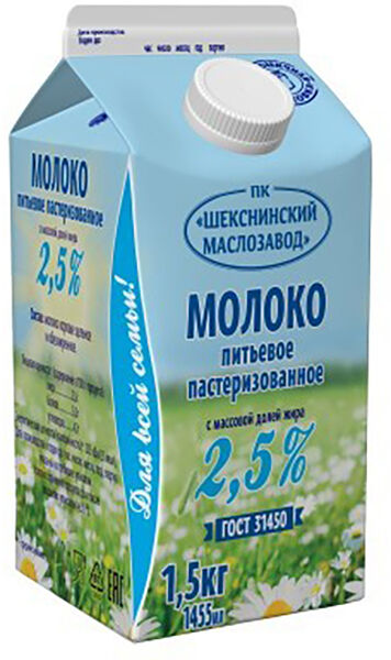 Молоко коровье Шексна пастеризованное 2.5% 