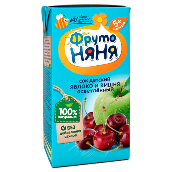 Сок осветленный ФрутоНяня яблоко и вишня с 5 месяцев 200мл