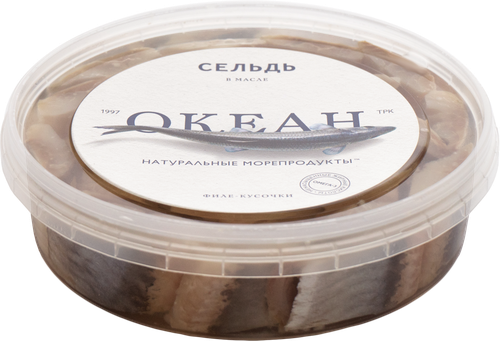 

Сельдь слабосоленая ОКЕАН филе-кусочки в масле, 380г