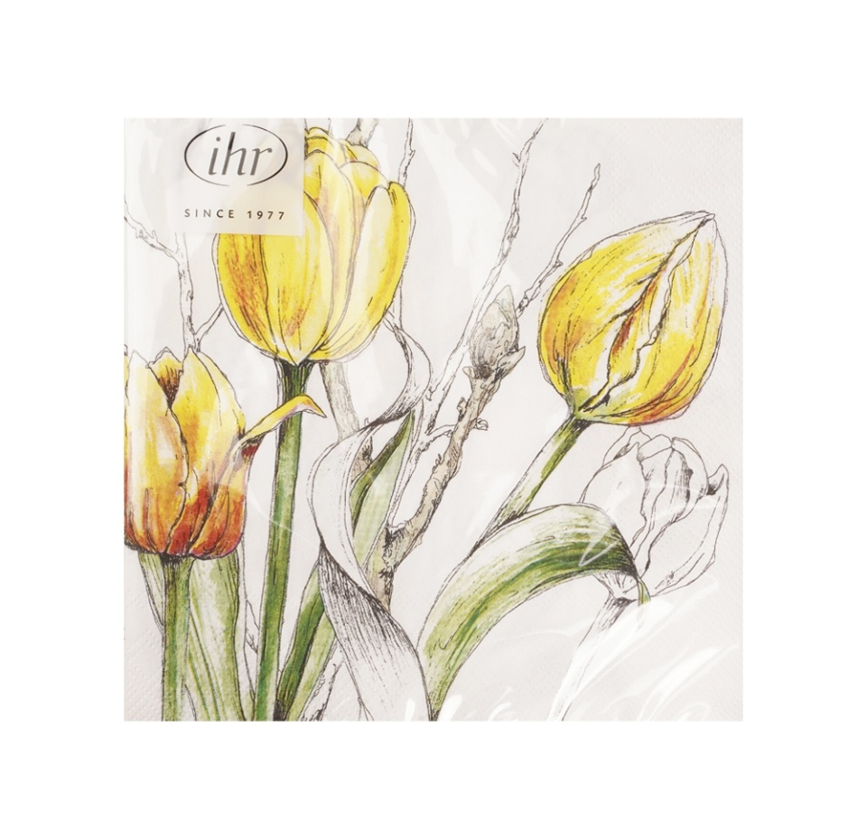 

Салфетки бумажные Colourful Tulips 33х33см 3-сл желтые IHR 1 уп. 20 шт Германия