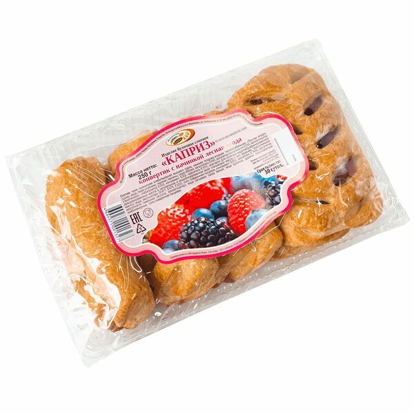 Слойка Васильевский Хлебозавод Каприз с конфитюром лесная ягода, 250г