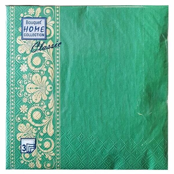 Салфетки одноразовые бумажные Bouquet Изумруд трехслойные 33х33 см, 20 шт
