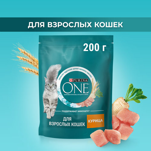 

Сухой корм Purina One для взрослых кошек с высоким содержанием курицы и цельными злаками пакет 200 г