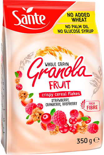 Завтрак сух.Sante гранола с клюквой, малиной и клубникой  350г