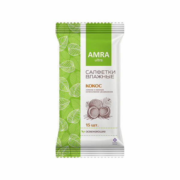 Влажные салфетки Amra освежающие, 15 шт, в ассортименте