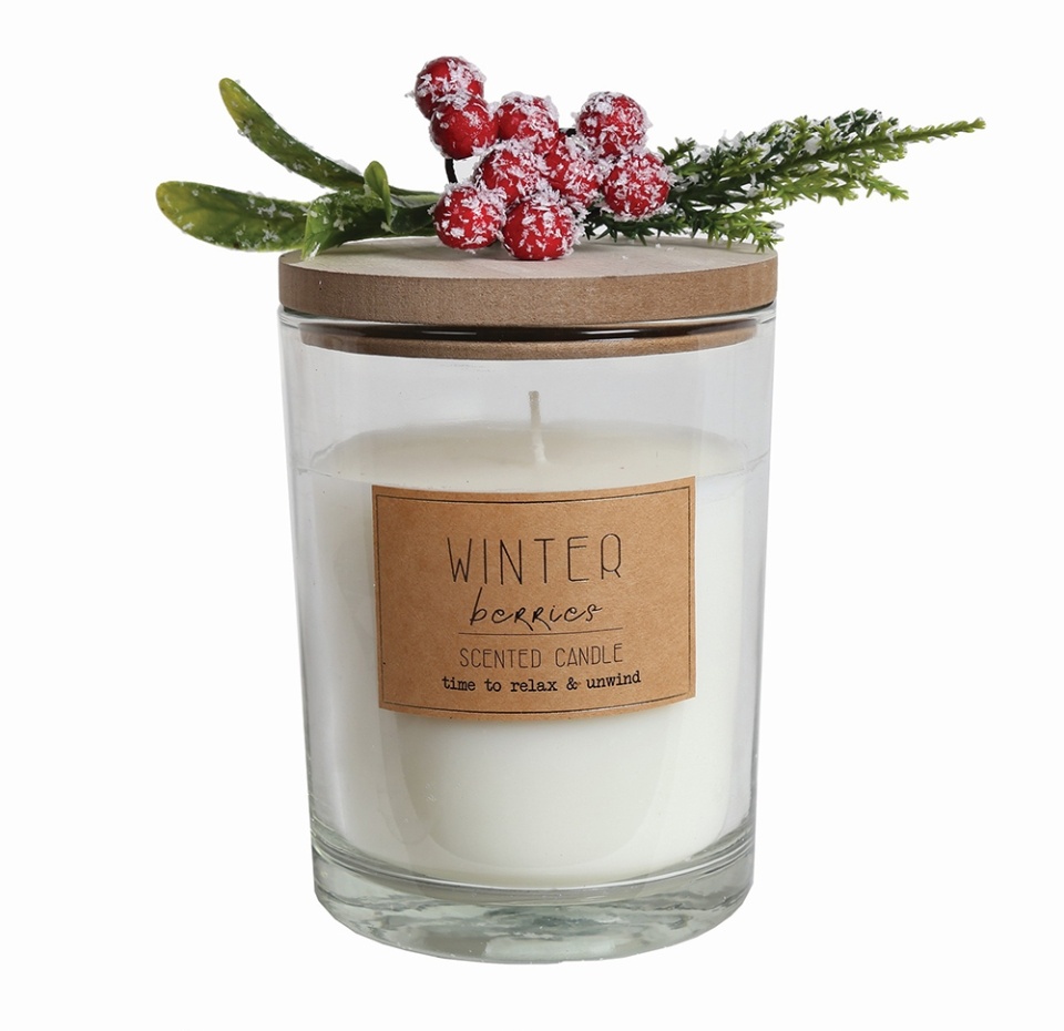 

Свеча Straits в стеклянной банке с ягодами и сосновой веткой цвет белый, 10*12.5 см