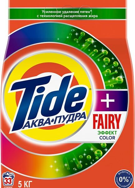 Стиральный порошок Tide Аква-Пудра + Fairy эффект Color 33 стирки 5кг