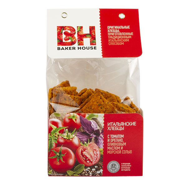 

Хлебцы Baker House Итальянские с томатом, орегано, оливковым маслом и морской солью 250 г