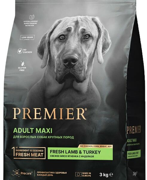 Сухой корм для собак Premier Dog Lamb&Turkey Adult Maxi Свежее мясо ягненка с индейкой 3кг