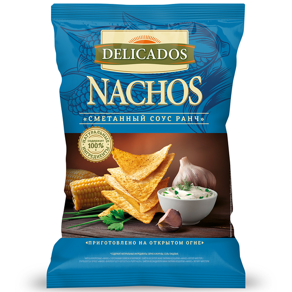 Чипсы кукурузные Delicados Nachos со вкусом соуса Ранч 150 г