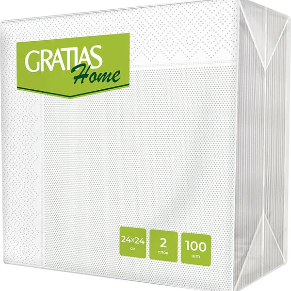 Салфетки бумажные Gratias Home белые 24*24см 2 слоя 100шт