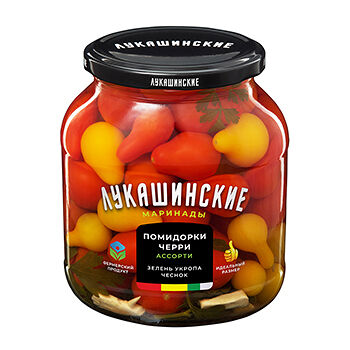 Томаты черри маринованные с зеленью и чесноком, «Лукашинские»