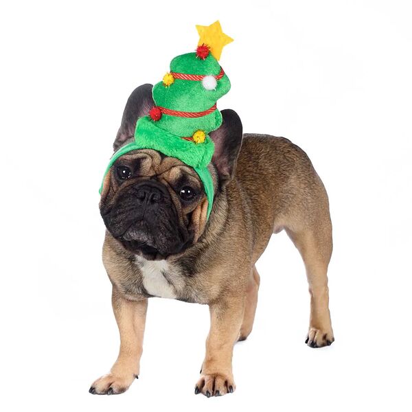 Ободок безразмерный для собак и кошек Елочка зеленый (унисекс)