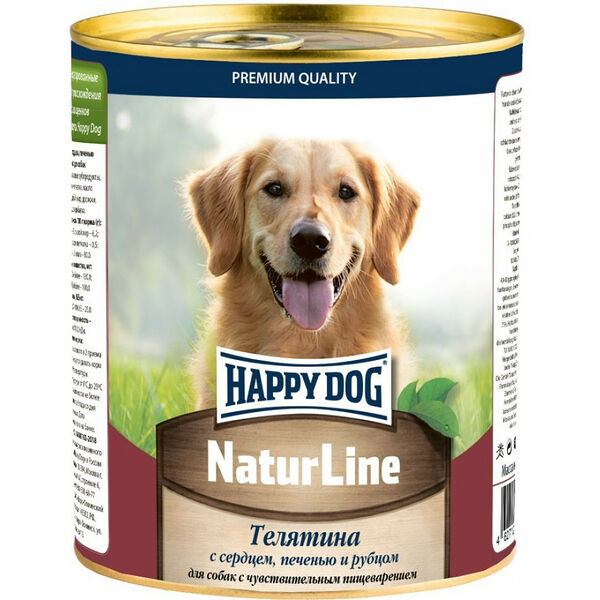 Happy Dog Nature Line для взрослых собак телятина с сердцем, печенью и рубцом 970 г